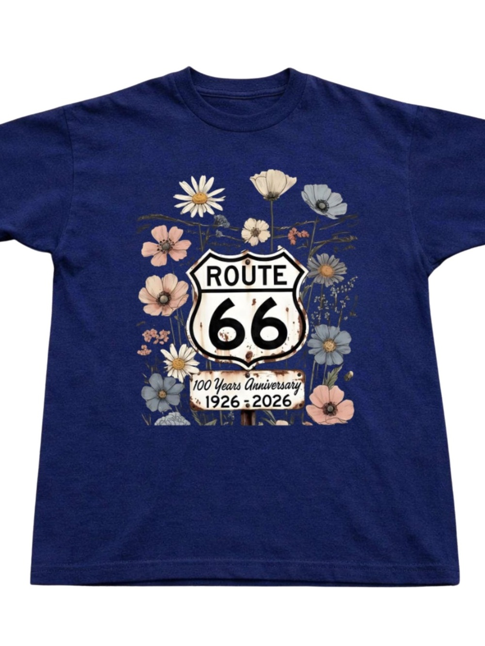 Navy Route 66 Floral Graphic Tee